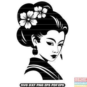 Geisha SVG - Japanese Tradition, Traditional Geisha Illustration, Japanese Culture Graphic, Oriental Art DXF PNG Cut File #2