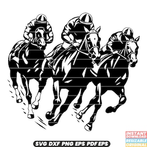 Pferderennen Racing Jockey Pferdesport-Konkurrenz-Track-Galopp-Vollblut-Derby Jockey Racing Reiten SVG DXF PNG Schnittdatei