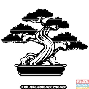 Bonsai Tree Miniature Plant Gardening Nature Japanese Art SVG DXF PNG Cut File Digital Instant Download