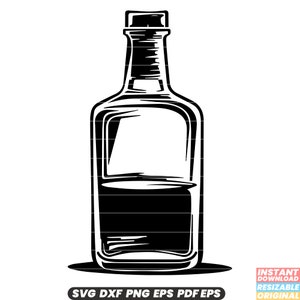 Alcool Bottiglia Liquore Bevanda Bevanda Vetro Contenitore Spirito Whisky Vodka Rum Tequila Gin Wine Bar SVG DXF PNG File di taglio
