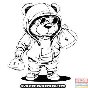 Gangster swag teddybeer hiphop stijl zonnebril bling bling streetwear stedelijke cool trendy knuffel SVG DXF PNG-bestand knippen