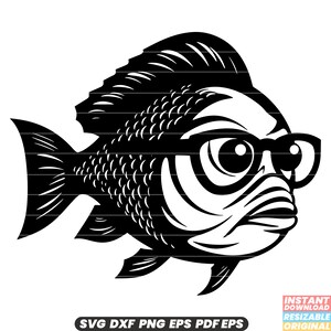 Vissen met zonnebril dier huisdier cool trendy zonneschermen zomerplezier eigenzinnige humoristische cartoon vectorillustratie SVG DXF PNG-bestand knippen