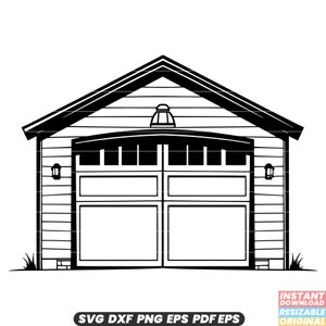 Garage SVG - Oficina automotiva, Oficina de automóveis, Ilustração de construção de garagem, Melhoria da casa DXF PNG Cut File #1