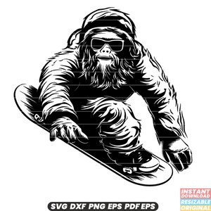 Bigfoot Snowboard SVG - Yeti Snowboarding Illustration, Wintersport Grafik, Snowboarder Reiten Bigfoot DXF PNG Schnittdatei #3