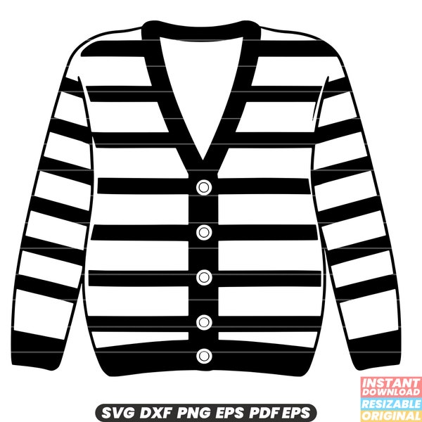 Cardigan Sweater Knitwear Fashion Apparel Clothing Winter Cozy Warm SVG DXF PNG Cut File Digital Instant Download