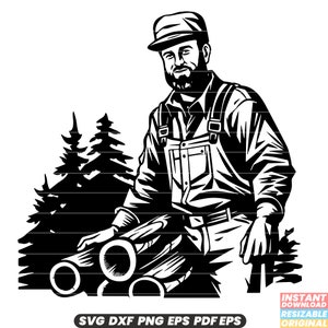 Holzfäller Holzfäller Holzfäller Waldarbeiter Forstindustrie Abholzung Kettensäge Axt Baum schneiden Timberland SVG DXF PNG Schnittdatei