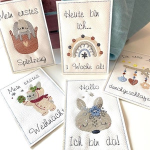 Carte cardine - neonati - carte motivo - 8 motivi diversi - ITH per ricamo a macchina