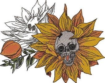 Skull Sonnenblume - Stickdatei für maschinenstickerei