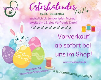 Easter calendar 2024 - A total of 19 great embroidery files for machine embroidery - Please be sure to read the item description!