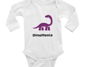 Body bébé classique à manches longues avec motif dinosaure, Dinomenia, body à manches longues, bébé, 100 % coton, blanc, filles, garçons