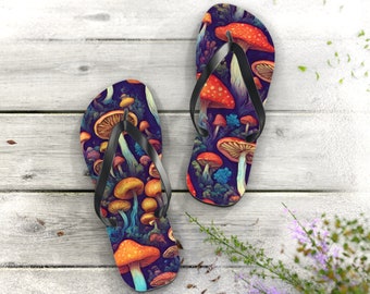 Mushrooms Design Flip Flops | Trippy Flip Flops | Woman Slippers | Mens Flip Flop | Comfortable Art Sandals | Casual Footwear | Beach Shoes