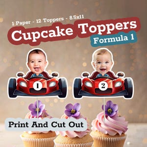 RACING Personalized Custom Face Cupcake Toppers, Fast One Birthday Party Decoration, Race Car Custom Photo Digital Download