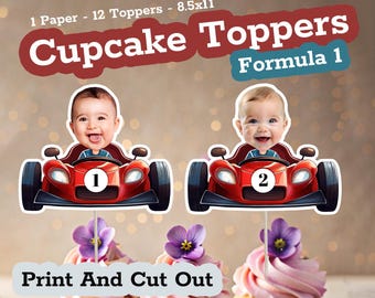 RACING Personalized Custom Face Cupcake Toppers, Fast One Birthday Party Decoration, Race Car Custom Photo Digital Download