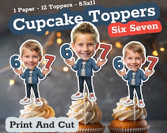 Personalisierte Cupcake-Topper mit dem „Six Seven“-Meme zum Ausdrucken • Trendige Gastgeschenke für Teenager-Jungen-Geburtstage • Partydeko für Jungen der Generation Z