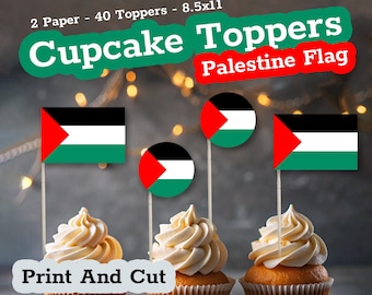 Toppers para cupcakes con bandera palestina imprimibles: decoraciones para fiestas de bricolaje, mini banderas para cupcakes, pegatinas, selecciones de cócteles, banderas del mundo