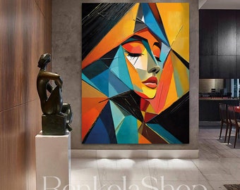 Woman Face Wall Art, Colorful Printable, Woman Abstract Digital Print, High Resolution Large Lady Painting, Oil Woman Face Artwork, A0 JPEG
