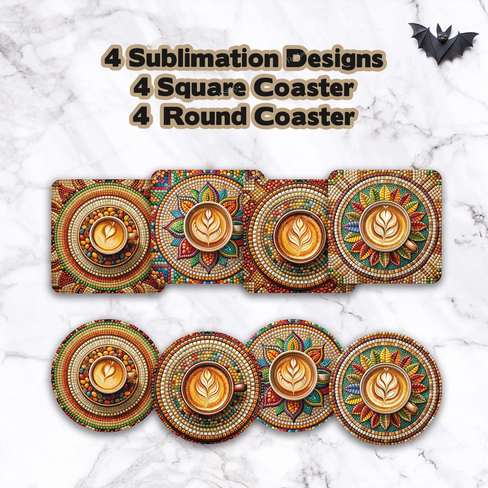 Mosaic Art Coasters Sublimation Designs Pngs, Digital Download Only ...