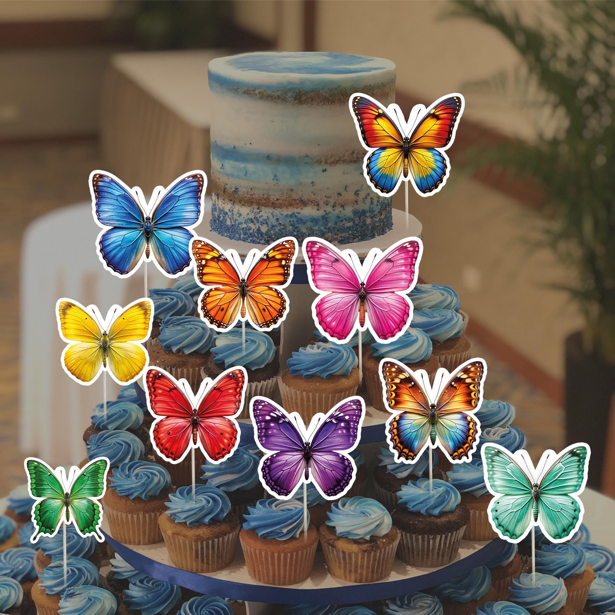 Buutterfly Topper Butterflies Cupcake Toppers Printable, Happy Birthday Party Decor ...