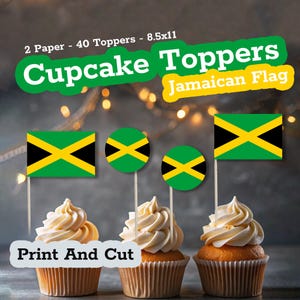 Printable Jamaican Mini Flag Cupcake Toppers | Jamaica Birthday Party Decor | Jamaican Flag for Cake and Cupcakes, Jamaica Bachelorette
