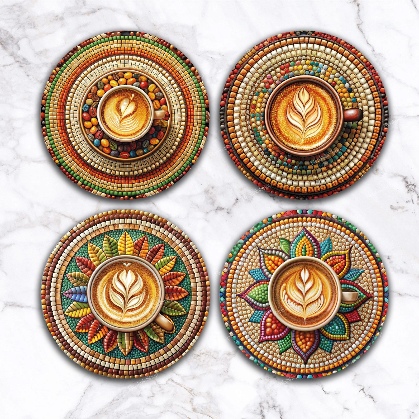 Mosaic Art Coasters Sublimation Designs Pngs, Digital Download Only ...