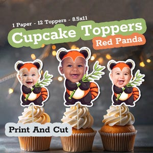 RED PANDA Personalized Face Cupcake Toppers Stickers, Unique Birthday Party Decor, Custom Red Panda Gifts & Favors for Panda Parties