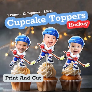 Personalized HOCKEY Face Cupcake Toppers, Funny Hockey Party Favors, Custom Birthday Stickers, Ice Hockey Printables, Sports Cake Topper