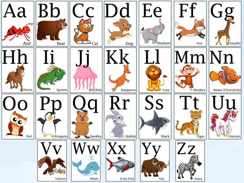 Printable Alphabet Animal Flash Cards, Alphabet Flashcards, Classroom ...