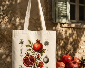 Vintage Botanical Pomegranate Cotton Tote Bag – Farmers Market Canvas Bag