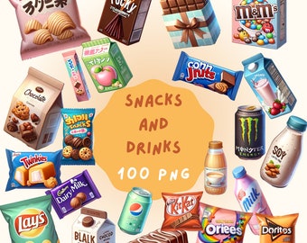 Snack and Drink Clipart l Food Semi 3D 100 PNG