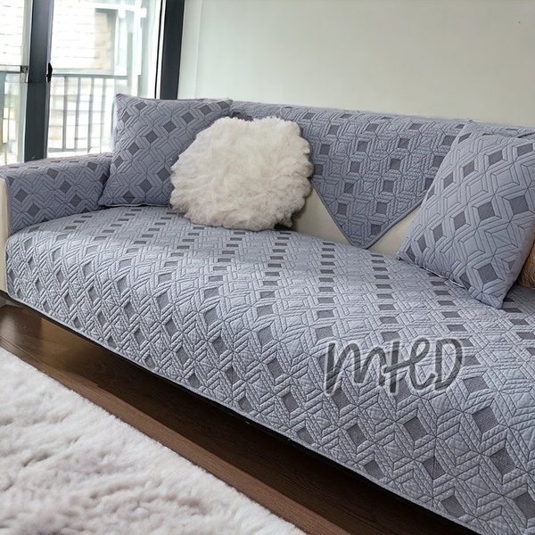 Soft Nordic Pattern Couch Cover - Settee Cover for Cat, Scandi Style Sofa Cover, Anti Slip Sofa Cover, Pet Sofa Cover Dog, 3 Seat Sofa Cover