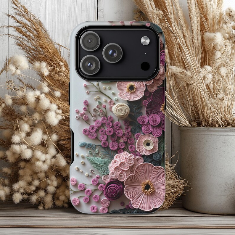 Funda para teléfono minimalista con estampado floral estilo boho / Compatible con iPhone 12–17, Samsung Galaxy S21-S26 imagen 3
