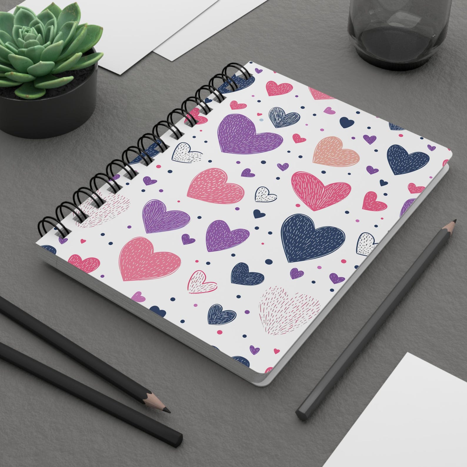 Whimsy Notebook Deco Whimsical Heart Pattern Notebook Cute Hardcover or Spiral Journal for ...