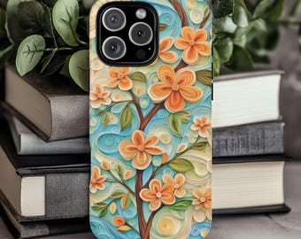 Funda para teléfono con estampado floral 3D de imitación de papel, resistente y estética floral para iPhone 16, 15, 14, 13 y 12 Samsung S23, S24, S25 Ultra Plus y Google Pixel