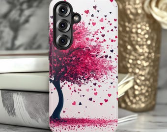 Pink Heart Floral Phone Case | Heart Floral Phone Cover | Aesthetic Phone Case Compatible with iPhone 17-12, Samsung S26-S21, Google Pixel