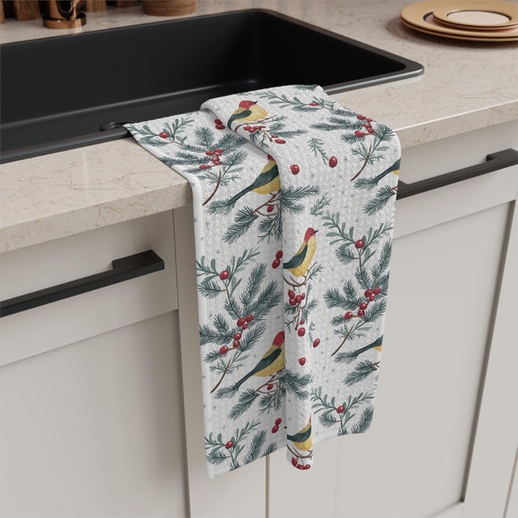 Winter Kitchen Tea Towel, Microfiber Waffle Dish Towel, Winter Kitchen Towel, Fall Tea Towel, Christmas Holiday Kitchen Towel