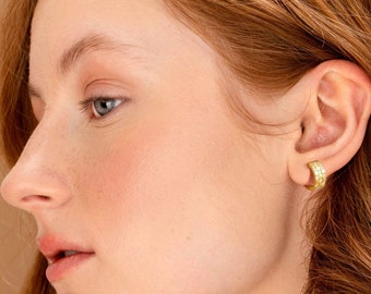 Triple Pave Hoop Earrings 14K Gold Hoop Earrings for Women Minimalist Huggie Hoop Earrings