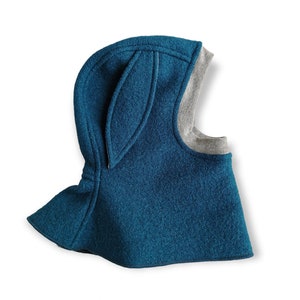 Winter Balaclava Hat, Boiled wool hat, Bunny Ears Winter hat, Outdoor Toddler Baby Hat, Wool Hat for kids, Petrol Blue