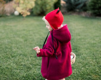 Boiled wool coat, Kids wool jacket, Boiled wool, Walkloden, Walk Jacket in virgin wool, Kids Wool clothing, Wool coat