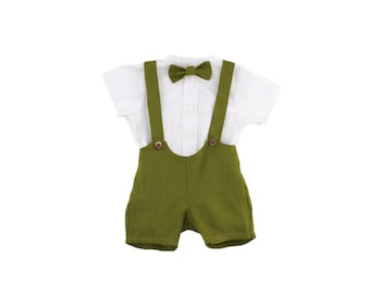 Boys' Linen Ring Bearer Outfit, wedding attire with bow tie, formal wear for boys, page boy toddler outfit, little gentleman linen suit