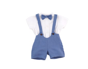 Boys' Linen Ring Bearer Outfit, wedding attire with bow tie, formal wear for boys, page boy toddler outfit, little gentleman linen suit