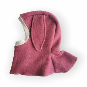 Winter Balaclava Hat, Boiled wool hat, Bunny Ears Winter hat, Outdoor Toddler Baby Hat, Wool Hat for kids, Mauve