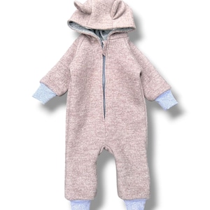Kids Sand Overall Warm Wool Toddler Overall With Bear Ears Hood, One piece Unisex Zip Up Coverall, Baby Snowsuit Fully Lined, Pram Suit