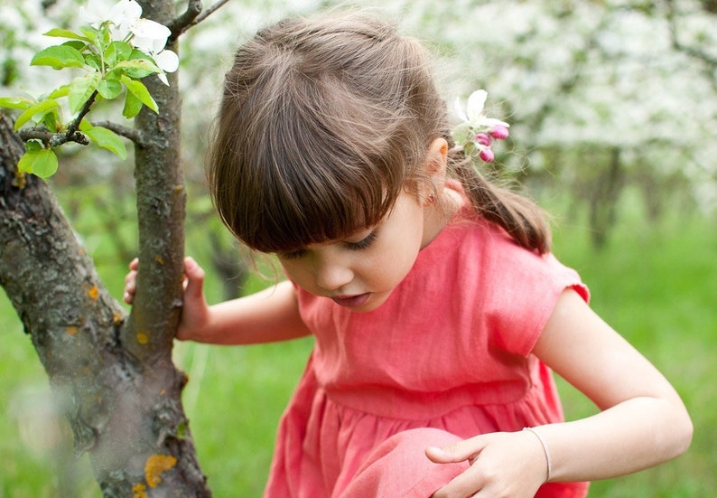 Girl's Linen Dress, Short sleeve girl's dress, Summer Dress with pockets, Toddler linen dress, Babydoll linen Girl's Dress image 8