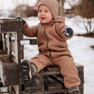 Brown Kids Overalls, Warm Wool Toddler Bunting, Romper Onepiece Unisex Zip Up Coverall, Baby Snowsuit Fully Lined, Pram Suit