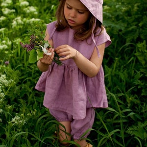 Girl's Linen Tunic, linen Tunic for kids, Vegan Fabric, Lightweight Summer Style, Stonewashed Linen image 1