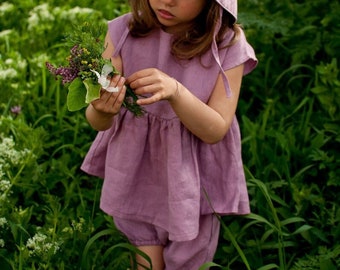 Tunica di lino da ragazza, tunica di lino per bambini, tessuto vegano, stile estivo leggero, lino stonewashed