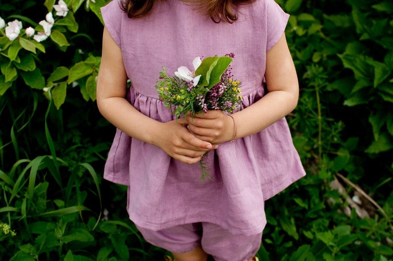 Girl's Linen Tunic, linen Tunic for kids, Vegan Fabric, Lightweight Summer Style, Stonewashed Linen image 3