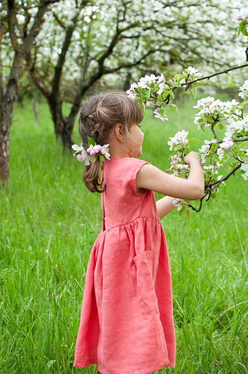 Girl's Linen Dress, Short sleeve girl's dress, Summer Dress with pockets, Toddler linen dress, Babydoll linen Girl's Dress image 9