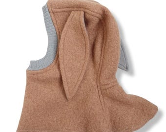 Pasamontañas de invierno, gorro de lana hervida, gorro de invierno con orejas de conejo, gorro de bebé para exteriores, gorro de lana para niños, color marrón camello