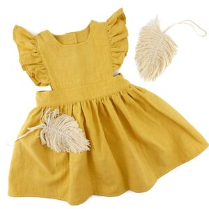 Abito in lino per bambine, abito in lino per neonati, abito vintage per neonati, abito in lino per bambine, abito in lino senape per bambine, abito in lino con grembiule per bambine